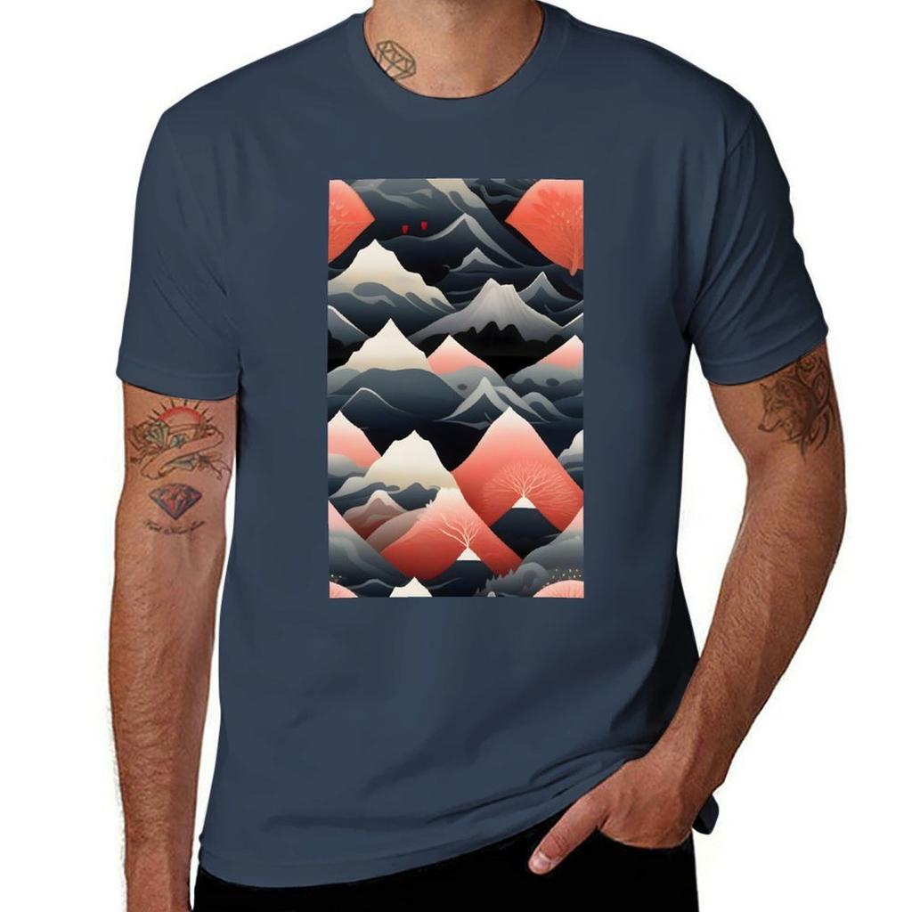 Abstract Mountains Landscape Tshirt Sporty Breathable Short Sleeve Tshirt