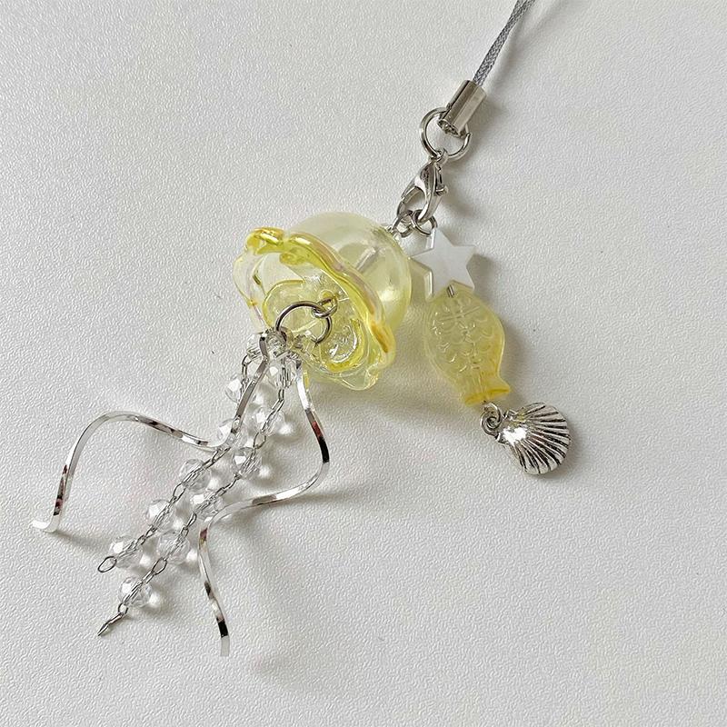 

Оригинальная цепочка для телефона Dream Jellyfish, кристально чистый брелок для ключей с изображением морской жизни, изогнутый металлический кулон жёлтый