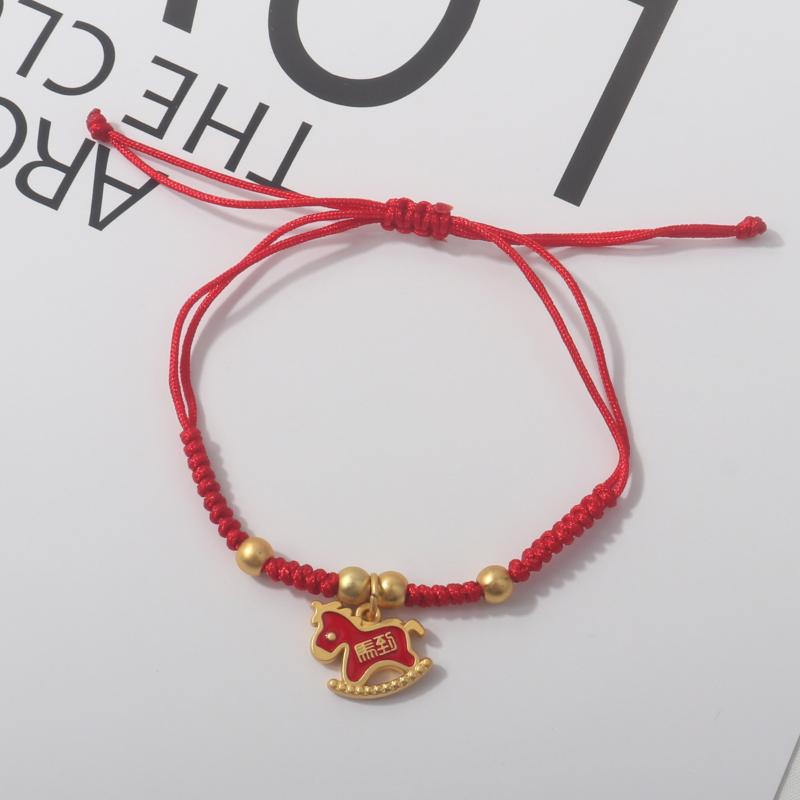 2026 Horse Year Lucky Red Rope Bracelet Chinese Style Zodiac Horse Braided Bracelet Women Fashion Jewelry