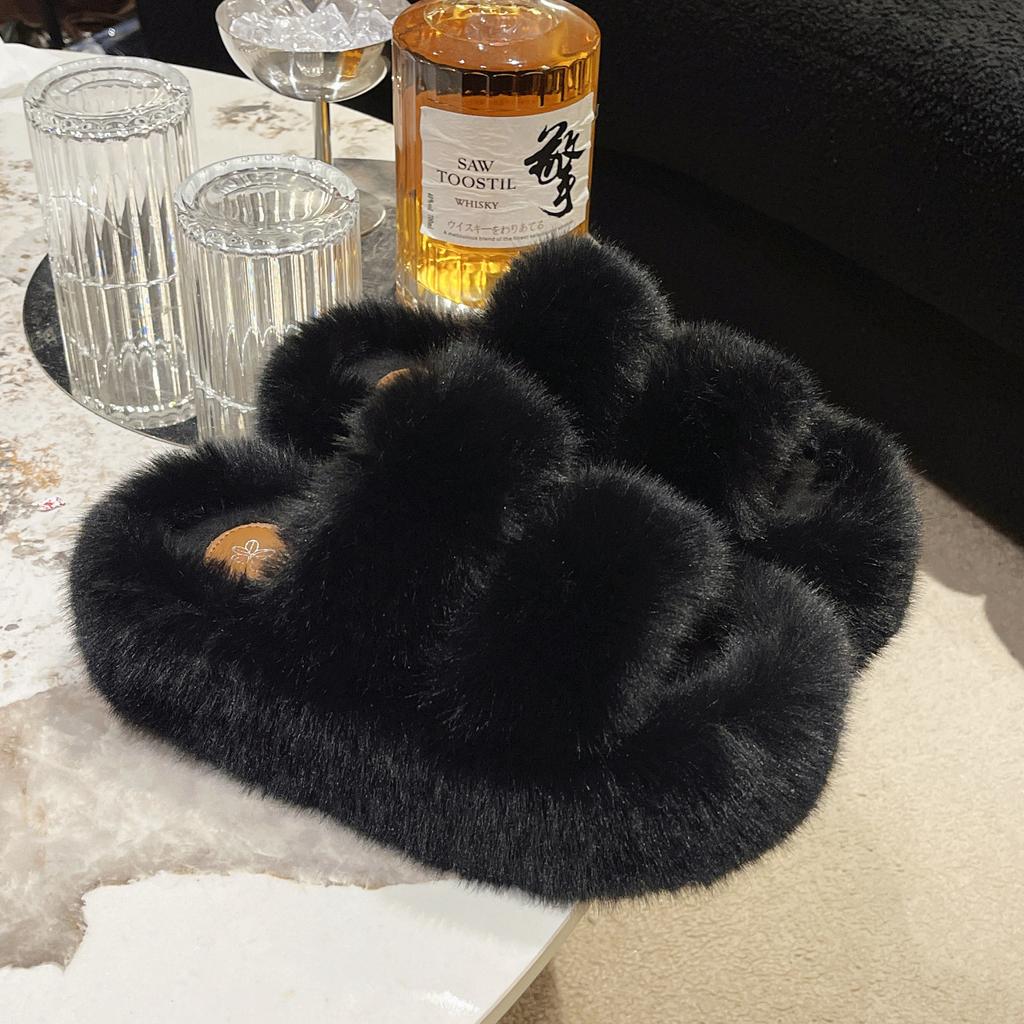 Thick-bottomed cm fluffy slippers for women can wear large-size warm home non-slip cotton mops in autumn and winter