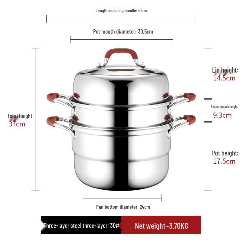 Lilang 304 Stainless Steel 3-Tier Steamer Pot