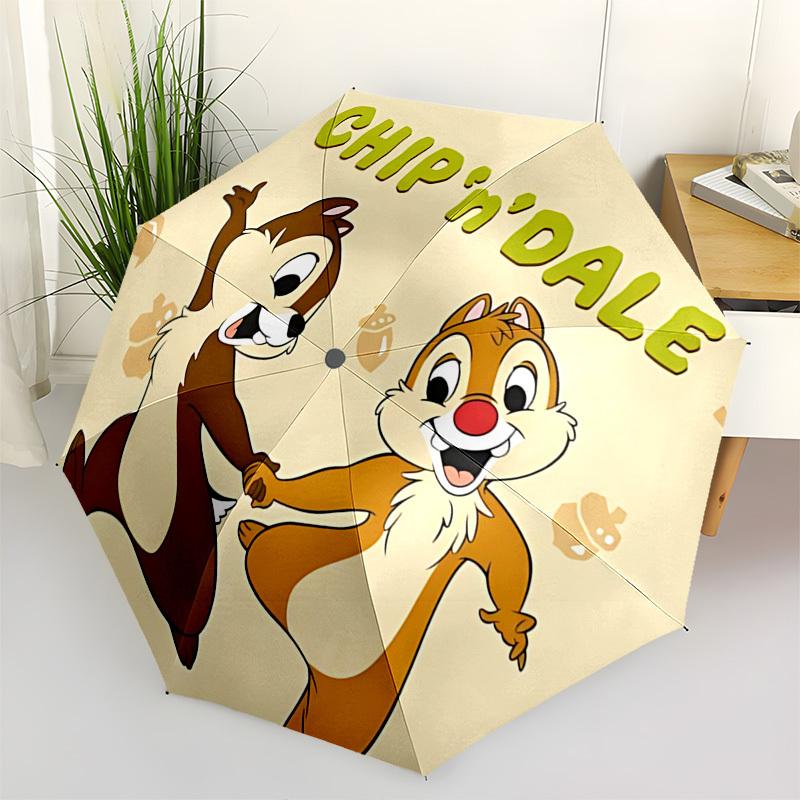 Chip 'n' Dale, Squirrels Themed Automatic Opening and Closing Umbrella, Brightly Colored 8-rib Portable Umbrella, Suitable for Men and Women, A Perfec