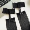 Sexy Lace Stocking Lace Elastic Luxury Black Tights Bows Garters Pantyhose Floral Suspender Garter Belt Ultra-thin Long Socks