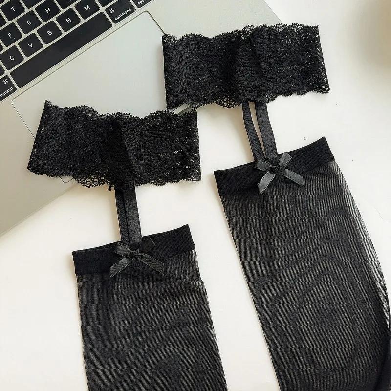 Sexy Lace Stocking Lace Elastic Luxury Black Tights Bows Garters Pantyhose Floral Suspender Garter Belt Ultra-thin Long Socks