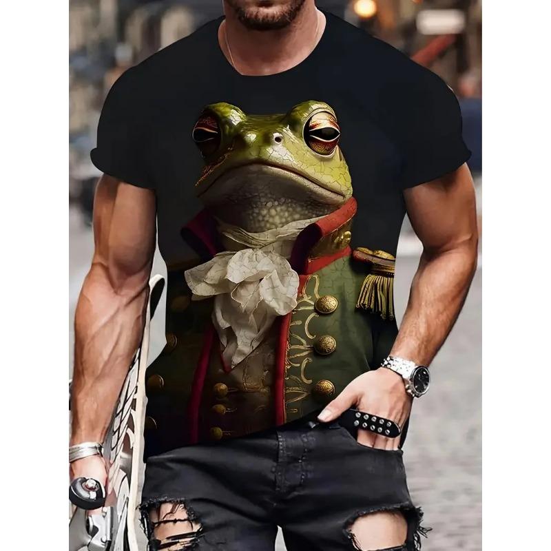 Funny 3D Frog Drinking Beer Pattern Printed Men's T-shirts Summer Casual  Daily Street Short Sleeve T-shirts