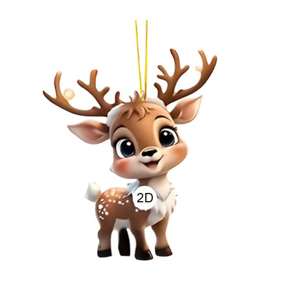Yousheng 2D Flat Reindeer Car Rear View Mirror Charm Acrylic Cartoon Elk Christmas Tree Hanging Ornament Auto Interior Accessories for Window Wall