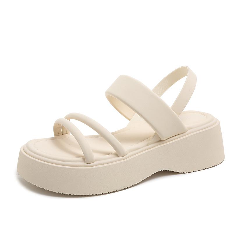Roman sandals women's 2025 new summer thick-soled one-word belt versatile fashion flat-bottomed fairy style muffin women's shoes