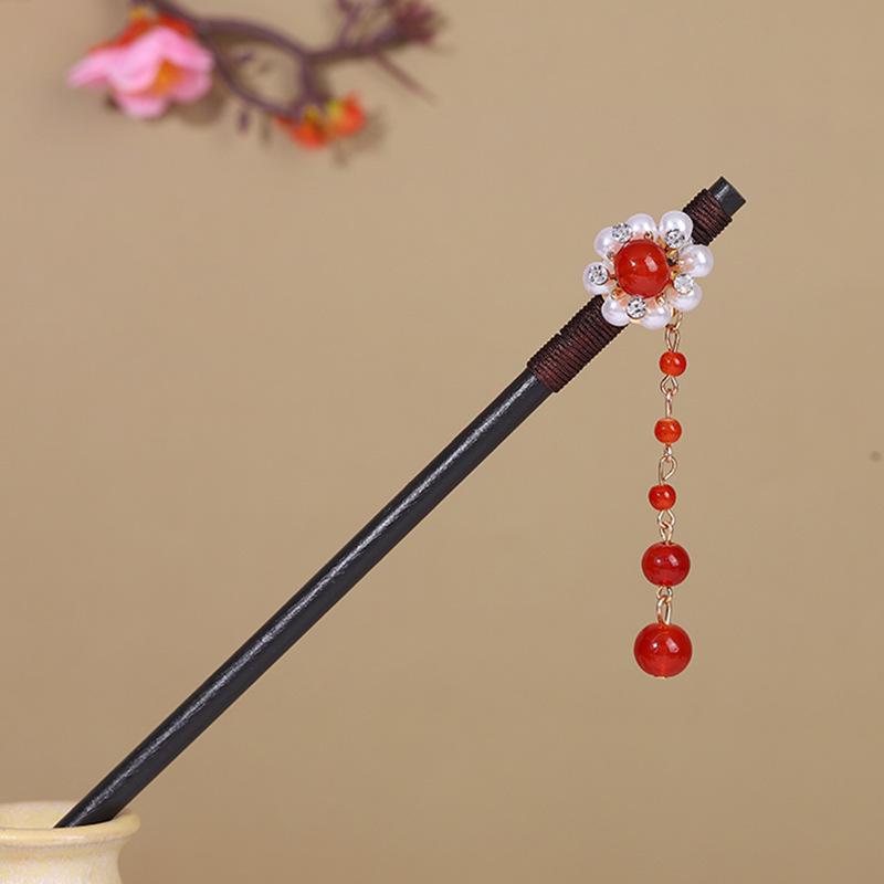 

Винтажная деревянная заколка для волос с кисточкой для женщин: Костюм Ханьфу, аксессуар, имитация черного дерева