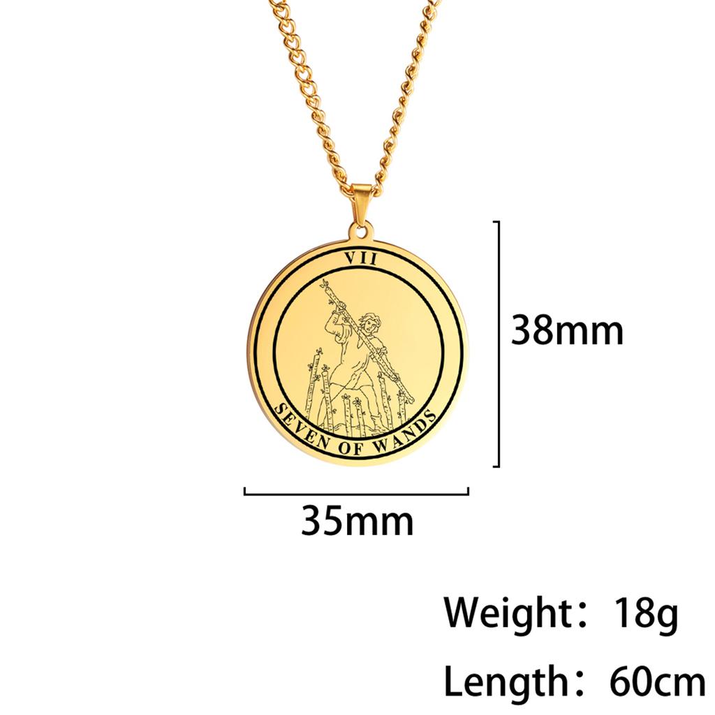 Arcana Tarot Pendant Necklaces Stainless Steel Round Tarot Cards Necklace for Men Vintage Astrology Jewelry Gift