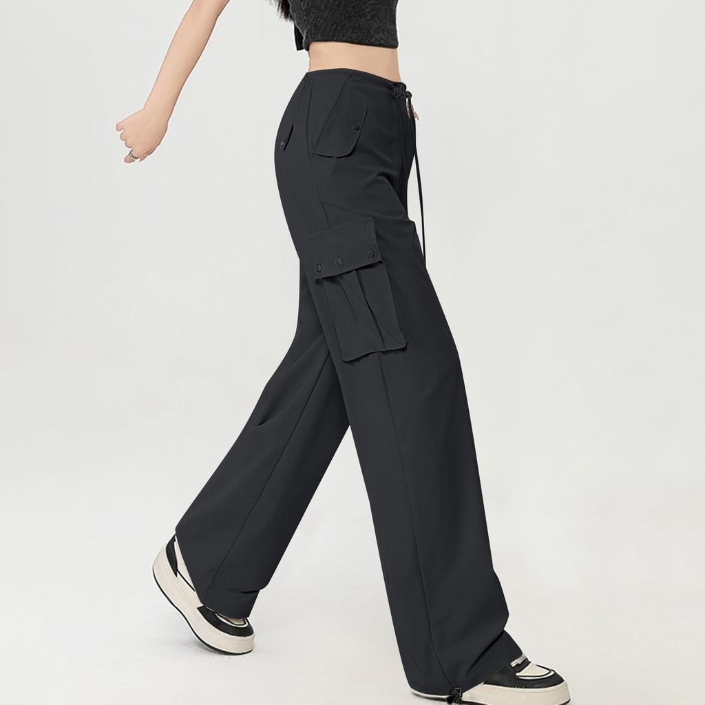 Women's Multi Pocket Straight Tube Slimming, Wide Leg Mopping, Solid Color Pants