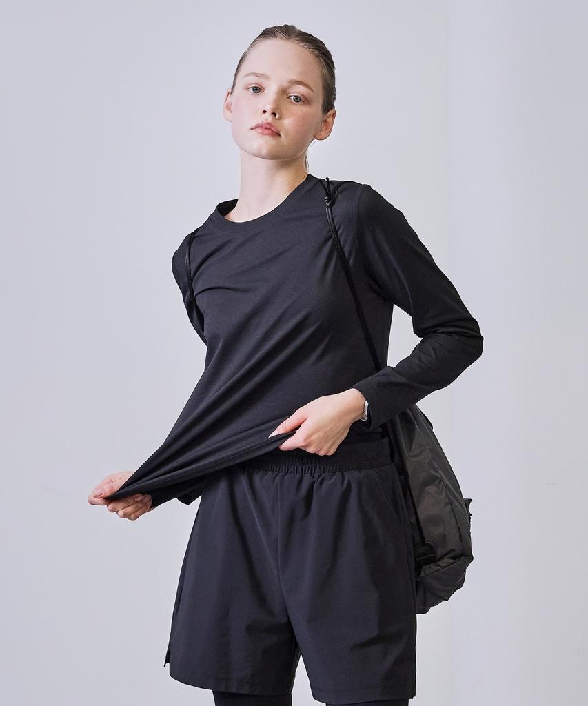 BASIC HOUSE Women'S Breathable Sorona Regular Fit Round Neck Plain Long Sleeve T-Shirt Black