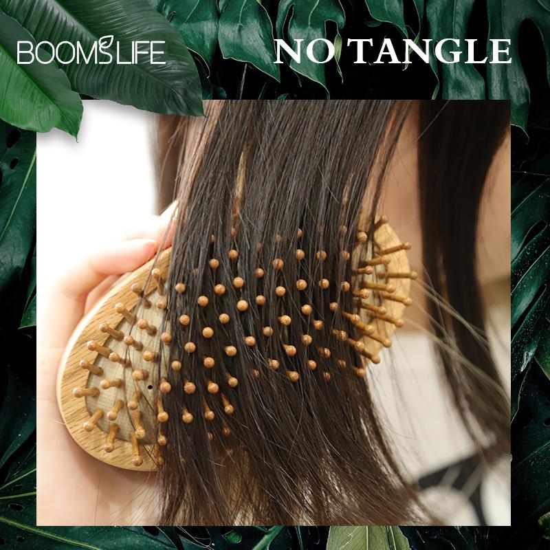 Oak Wood Hair Brush Soft Boar Bristle Nylon Needle Wooden Hair Airbag Brush Scalp Massage Wood Brush and Comb Without Handle
