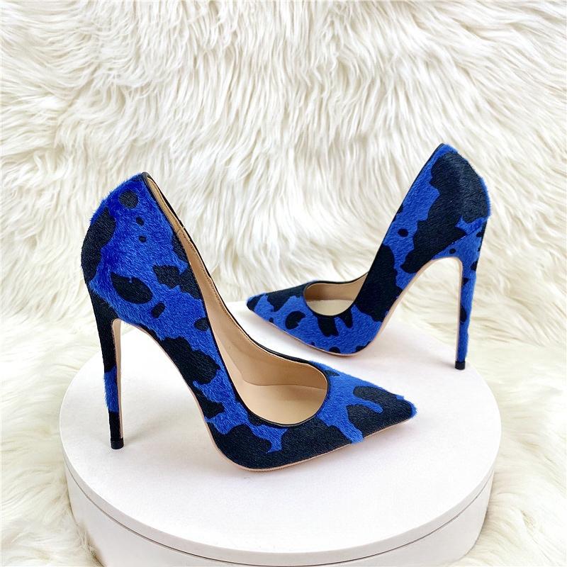 Hot Selling Sexy Leopard Print Suede High Heels Blue Black Gradient Suede 12CM Slim High Heels Women's High Heels D Sma