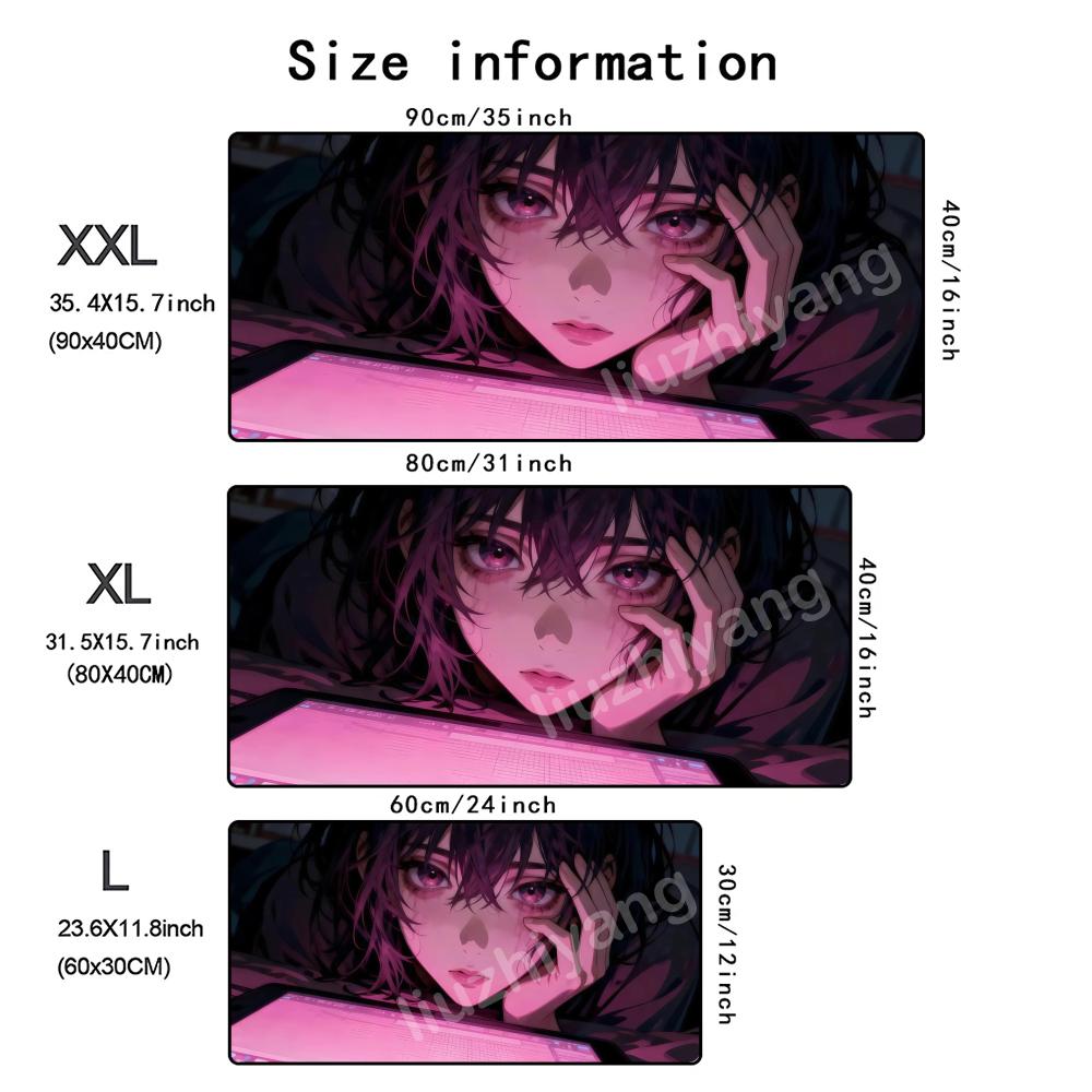 Melancholic Girl Mouse Pad Large Computer Office Game Table Mat Rubber AntiSlip Stitched Edge Keyboard Mats 90x40 Xxl Desk Pads
