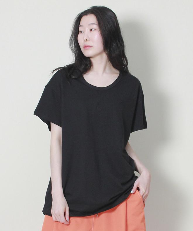 Deumakeu Solid Asymmetrical Loose Fit Crew Neck Short Sleeve T-Shirt Black