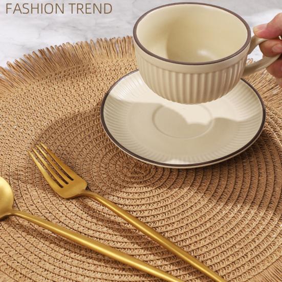 Braided Round Placemats Woven Tassel Table Mats for Kitchen Dining Heat Resistant Natural Fabric Place Mats Indoor Outdoor Use