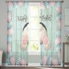 Easter Bunny Tail Wood Curtain Colorful Eggs Happy Transparent Voile Curtains Living Dining Room Bedroom Drapes Light Filtering For Sleeping Area