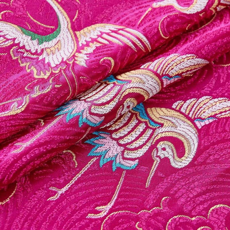 100x75cm Chinese Style Handmade Silk Satin Fabric Cheongsam Stage Embroidered Tissue Paper Crane Pattern Dress Material