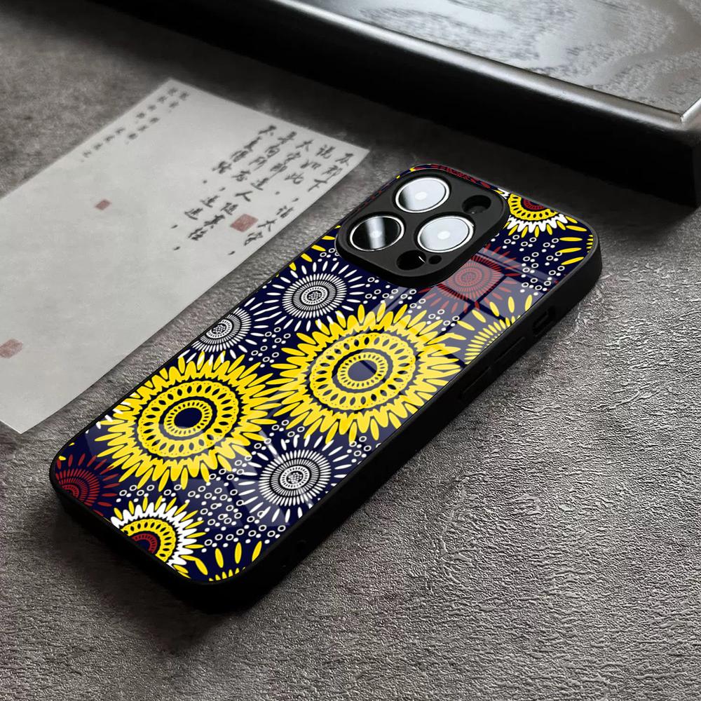 

African Style Fabric Print Phone Case For 17 Pro Max IPhone 16 Pro 15 12 11 13 Mini X XR XS 14 Plus SE Glass Cover iPhone 13