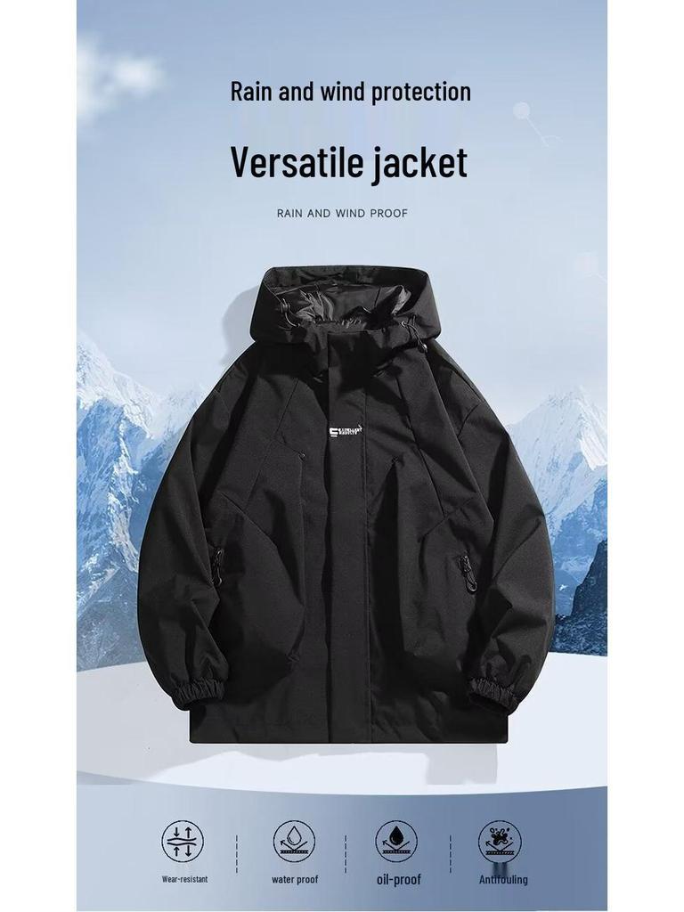 Men's Spring 2024 American Windbreaker: Mountain-Style, Outdoor, Three-Proof, Casual, Loose-Fit Hooded Jacket