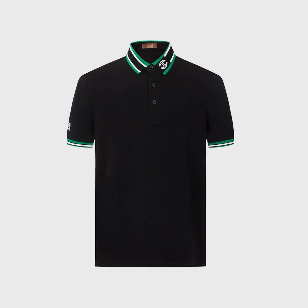 Men's 100% Cotton Short-Sleeved Polo Shirt with Color Contrast and Letter Print