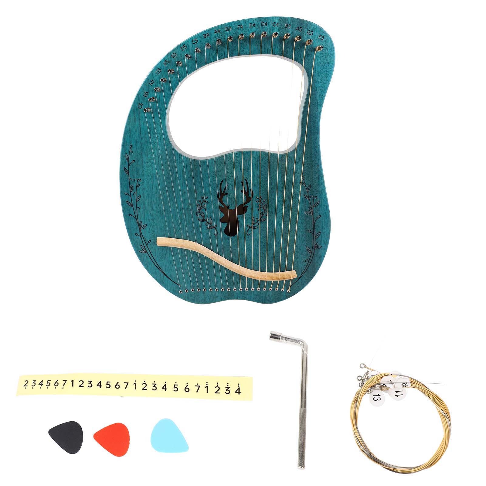 Painter Blue 19 String Lyre Harp Portable Wooden Resonance Box String Instrument With Tuning Wrench And Picks For Beginners