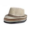 Unisex Summer Straw Fedora Hat Hollow Out Mesh Crown Panama Trilby Cap Striped Band Sun Protection Beach Travel Jazz Hat