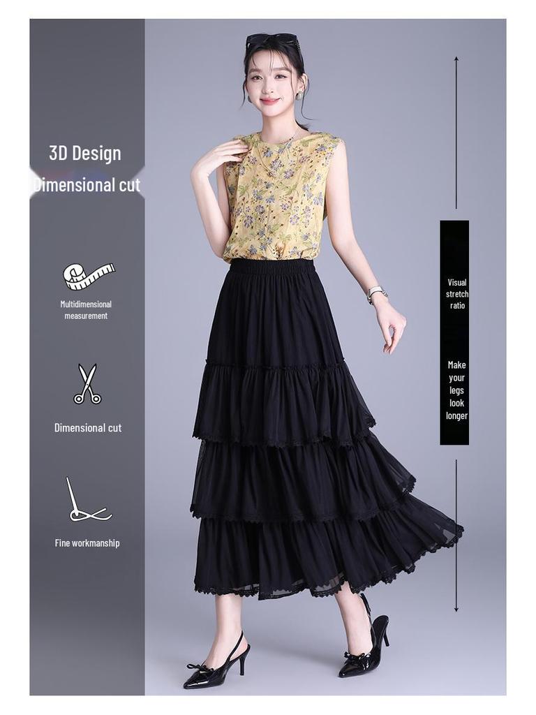 White 3-Tier Lace Trim Flare Skirt - Spring/Summer 2026 Collection