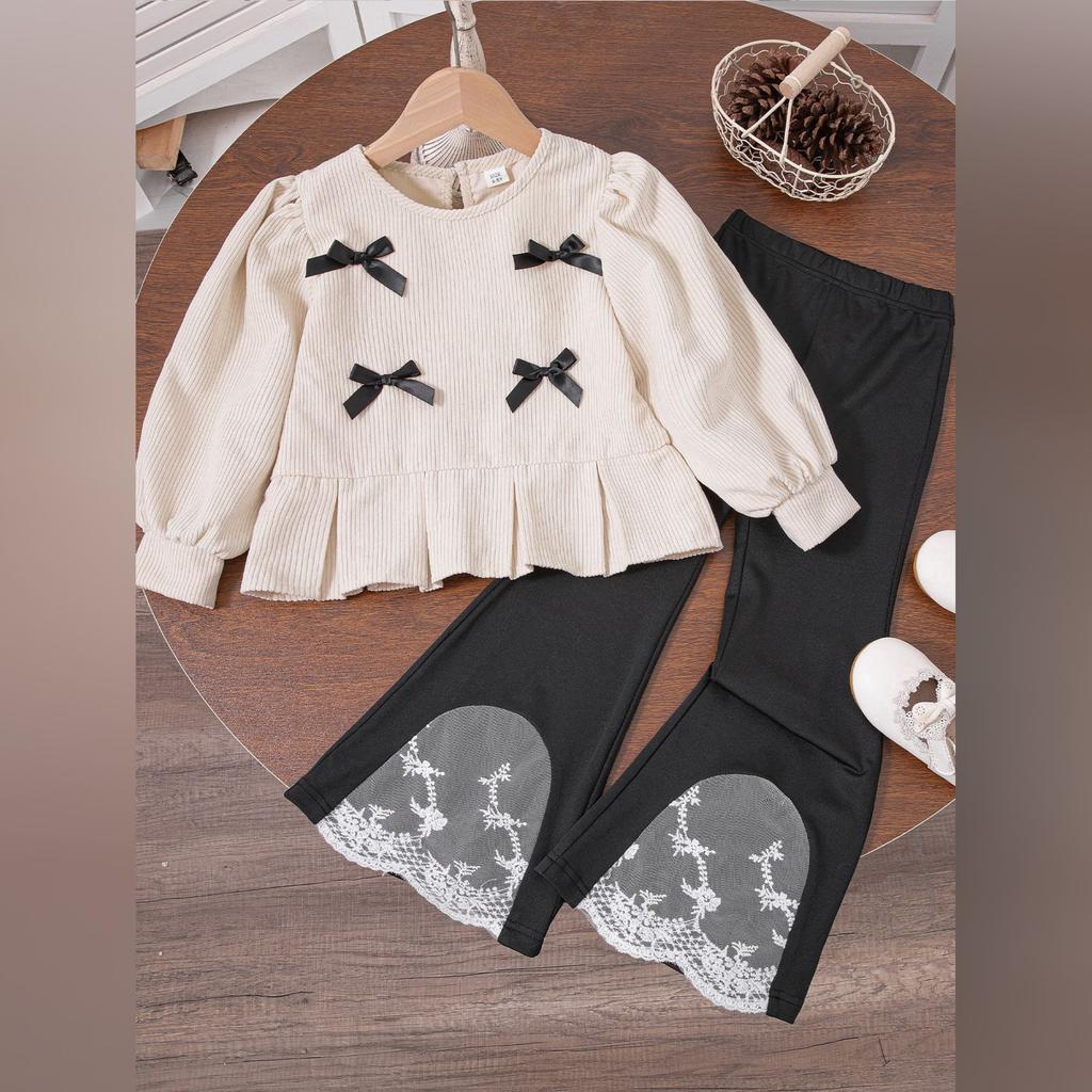 Kids Cartoon Casual Fashion Outfit Set Long Sleeve Top & Pants