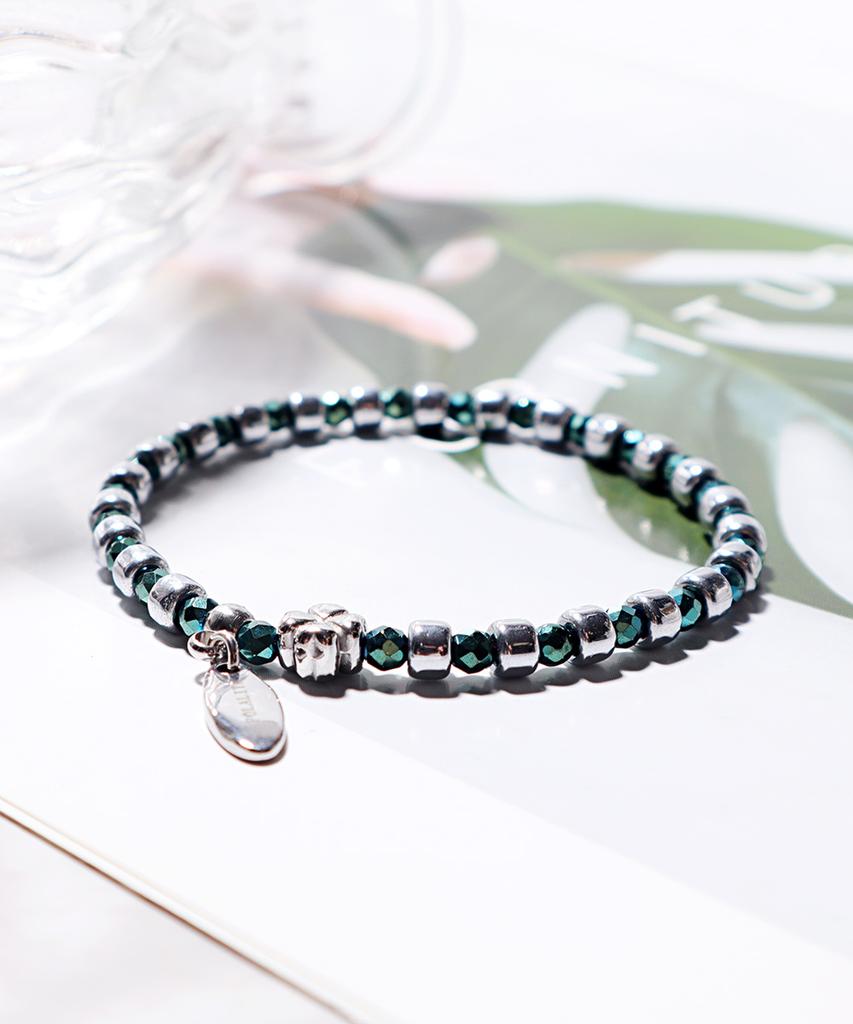 Polalita Deep Green & Cube Clover Point Bracelet (Plt-Br-115_Gn)