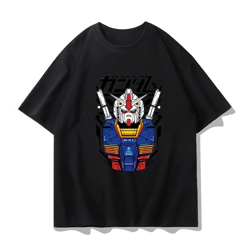 Mobile Suit Gundam Animation Derivatives Loose Shortsleeved Mens and Womens Tshirts Summer Mecha Printing Casual Clothing