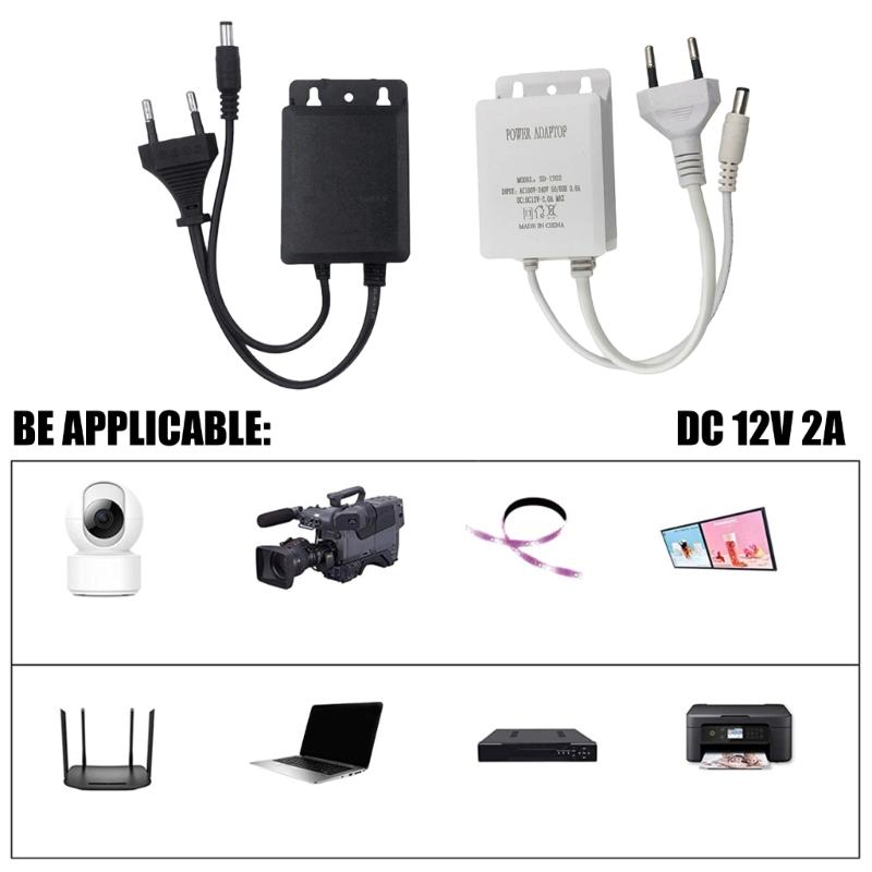 AC100 240V to DC12V 2A Power Adapter Universally Input andWaterproof Outdoor Design for Electronics