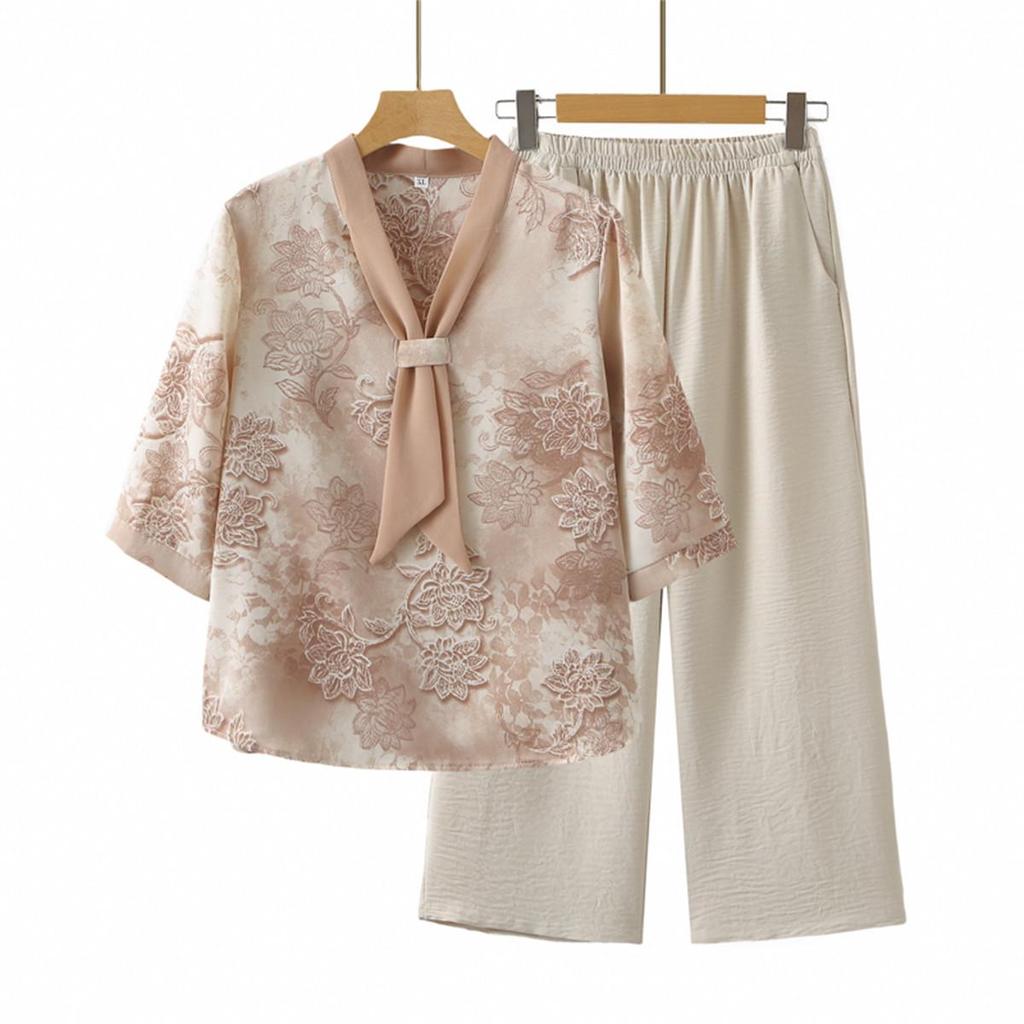2026 Summer Fashion Set for Short Middle-aged Women: Modern Chinese Style Pullover Top