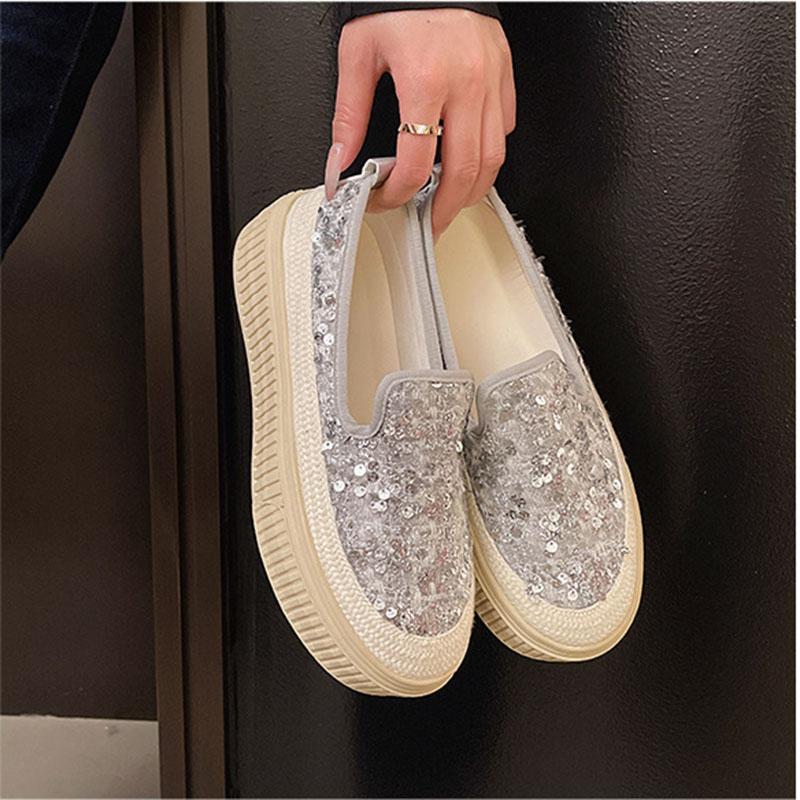 

Sequins Thick Bottom Loafers 2025 Spring and Autumn New Women Shoes Casual Slip on Flat Bottom Breathable Sneakers Single Shoes 35