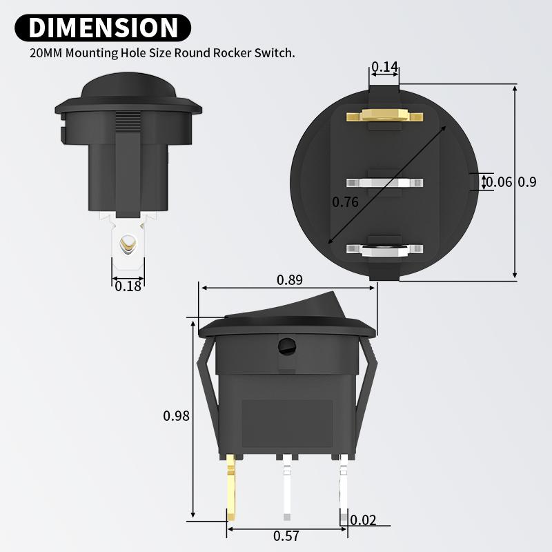 DaierTek 4PCS Round Rocker Switch 12V 20A Round Toggle Switch 12 Volt DC Lighted 3 Pin 2 Way SPST Switch for Automotive Car Boat