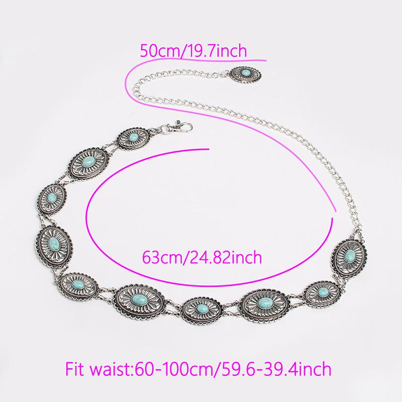 New Retro Turquoise Bohemian Metal Denim Western-style Fashionable Waist Chain Belt
