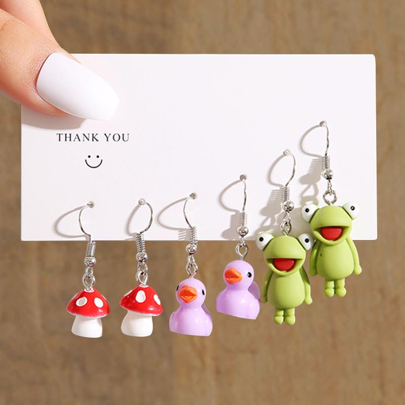 10 Pairs Cartoon Duck Dangle Earrings Set Cute Butterfly Heart Mushroom Animal Drop Earrings for Women Trendy Girl Kids Jewelry