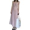 Royal sister fashion style irregular pleated suspender dress women's new high-end sense light luxury waist thin long skirt