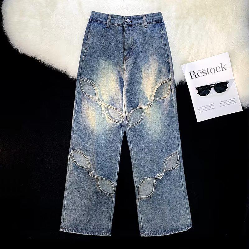 

Women s High Waist Ripped Straight Leg Jeans - Versatile Niche Design for Spring and Autumn M: 95-108 lbs синій