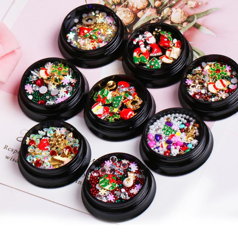 Santa Claus Snowflake Pearl Rivet Rhinestone Ab Flat Back Nail Rhinestone 3d Non Hotfix Nail Art Christmas Decoration Diy Tools