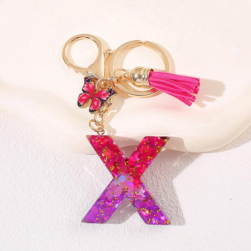 Glitter A-Z Shiny Sequin Letter Pendant Keychain Tassel Star Ball Charms Keyrings Women Bag Ornaments Car Trinket Accessories