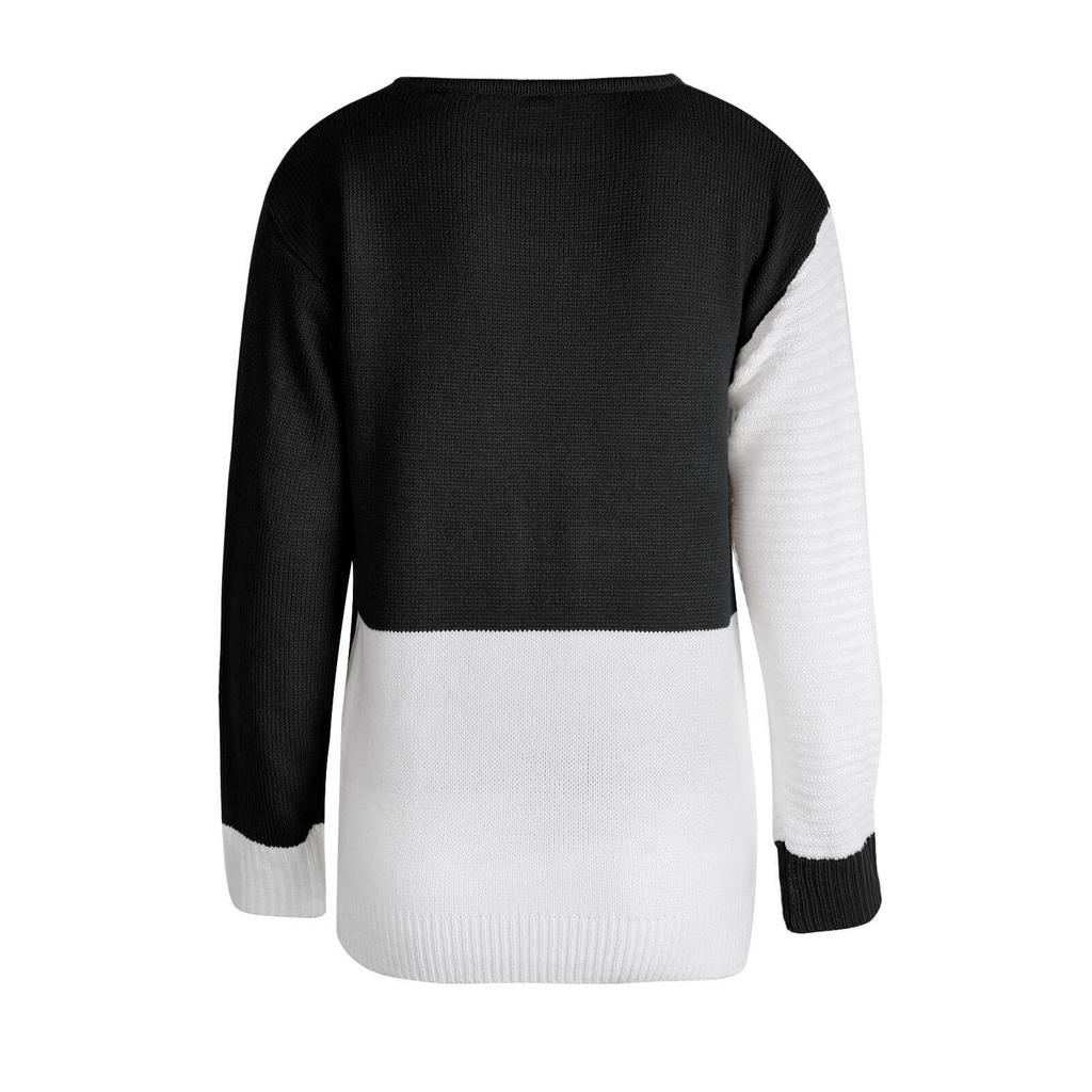 Women's Contrast Color Three-dimensional Sweater Loose Long Sleeve Knit Sweater
