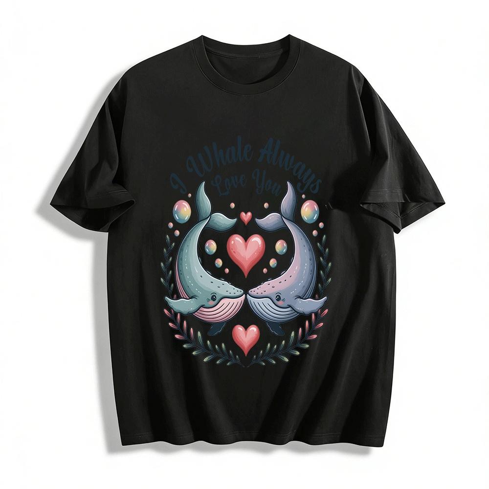I Whale Always Love You Cute Whale Heart Print Couple T-Shirt Pure cotton T-shirt XXS