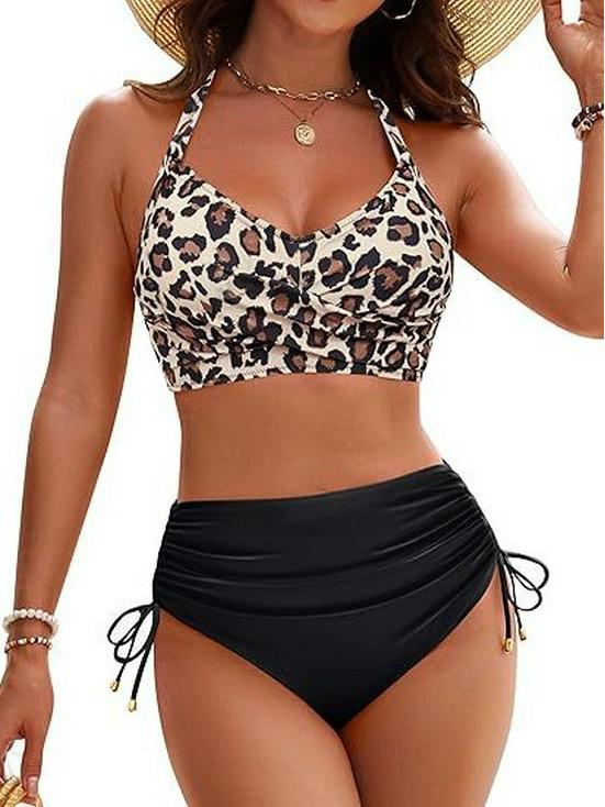European American High-Waisted Two-Piece Bikini Set: Women's Sexy Drawstring Swimwear