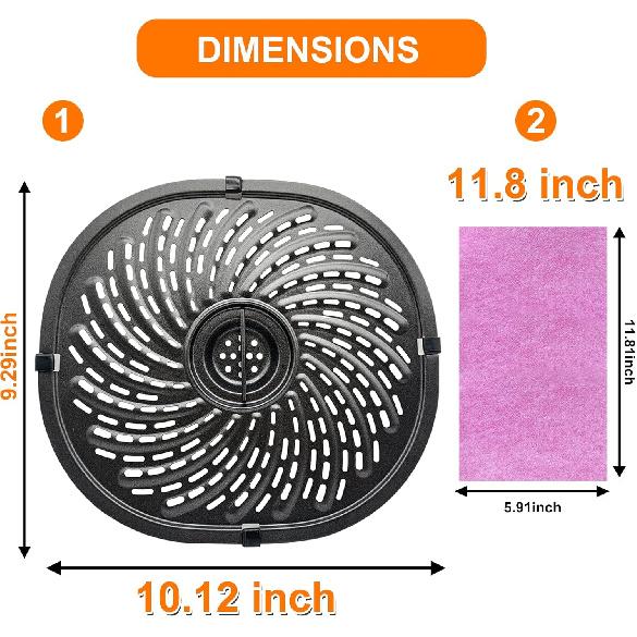 Air Fryer Grill Pan Replacement Parts for 7QT PowerXL Gowise Air Fryers, Upgraded Nonstick Air Fryer Crisper Plate Tray, Air Fryer Rack with Rubber