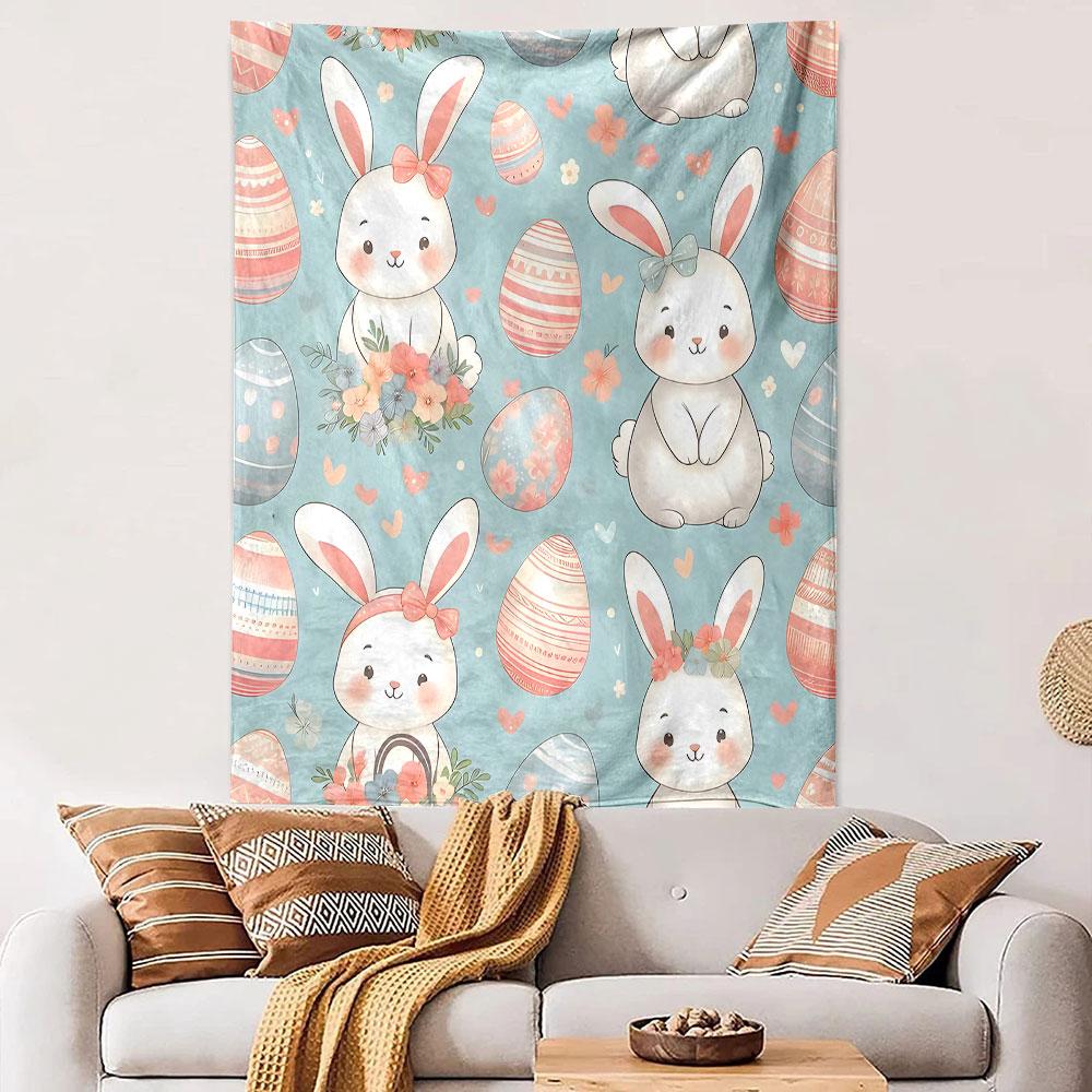 Easter Bunnies and Eggs Cute Tapestry Patterned Tapestry Decorative Wall Hanging, Home Bedroom Living Room Decor
