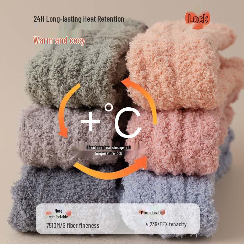 Women's Coral Fleece Knee-High Warm Socks - Velvet Lined, Non-Shedding, Thick for Autumn & Winter