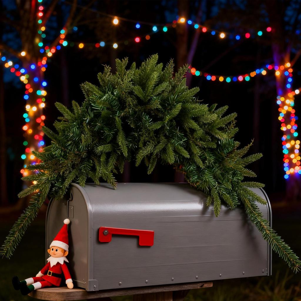43.5 Inch Christmas Garland Artificial Pine Needle Mailbox Swag Wreath Winter Festival Front Door Wall Window Decoration