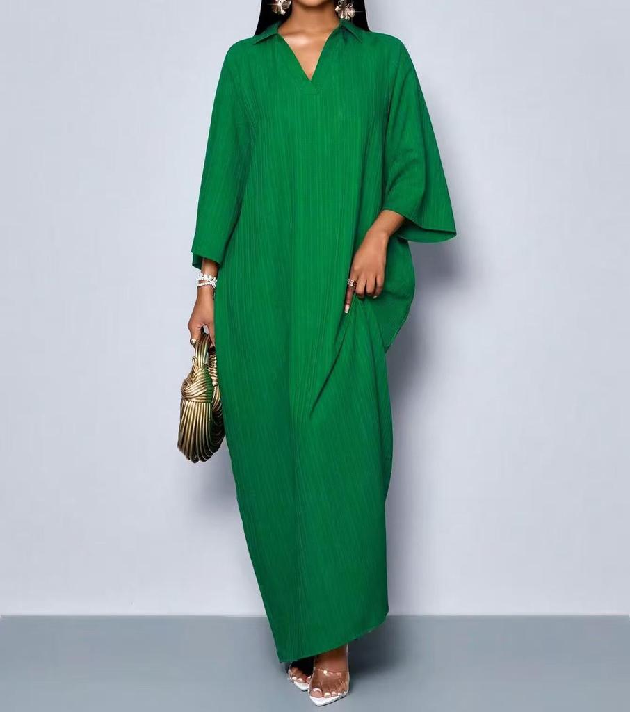 European Cross-Border Extra Large V-Neck Dress - Solid Color, Modern Style, Light Luxury