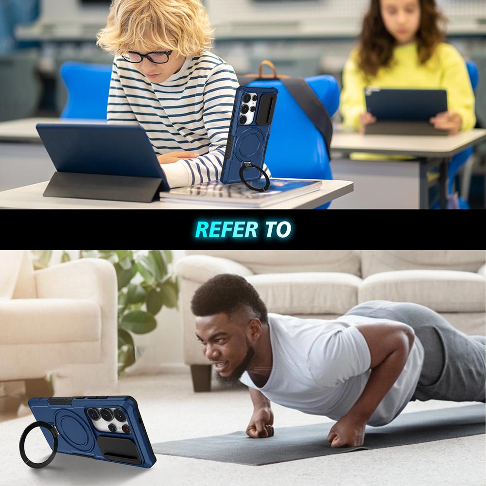 KEYSION Shockproof Case for MagSafe for Samsung Galaxy S25 Ultra 5G Magnetic Ring Stand Slide Camera Protection Phone Back Cover